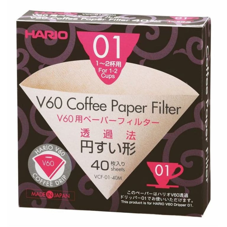 hario v60 paper filter 01 dripper 40 sheets unbleached