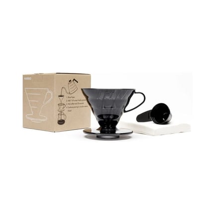 hario coffee dripper v60 02 with filters & scoop black plastic