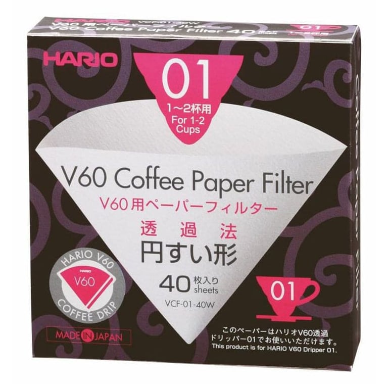 hario v60 paper filter 01 dripper 40 sheets bleached
