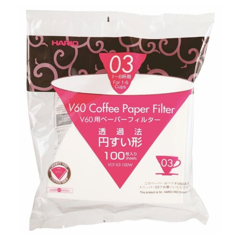 hario v60 paper filter 03 dripper 100 sheets bleached