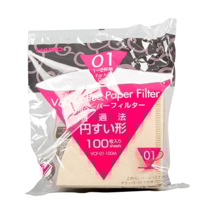hario v60 paper filter 01 dripper 100 sheets unbleached
