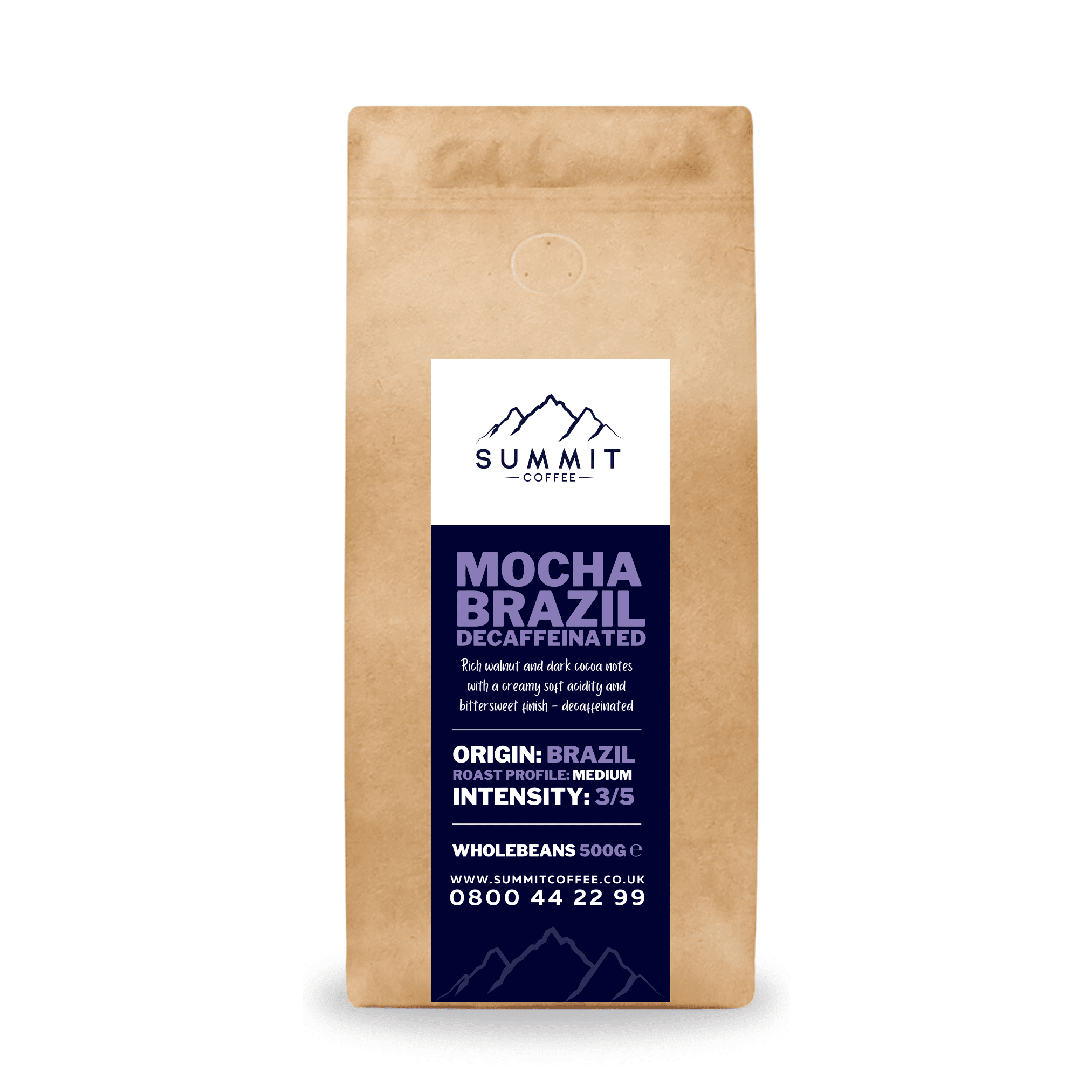 Summit Mocha Brazil Decaffeinated Coffee Beans (500g)