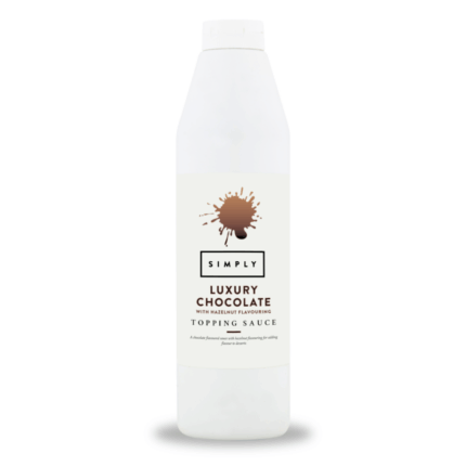 Luxury chocolate topping sauce bottle with hazelnut flavour.