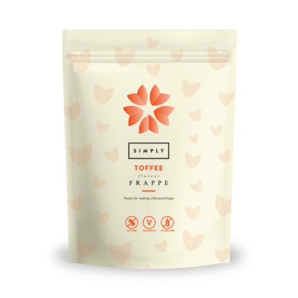 Toffee flavour frappe powder packaging design.