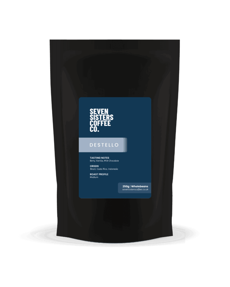 Destello coffee bag with tasting notes.