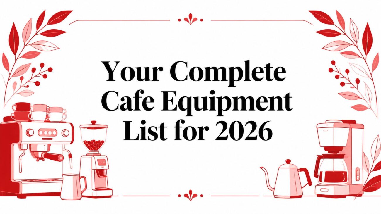 Cafe equipment list for 2026 illustration.