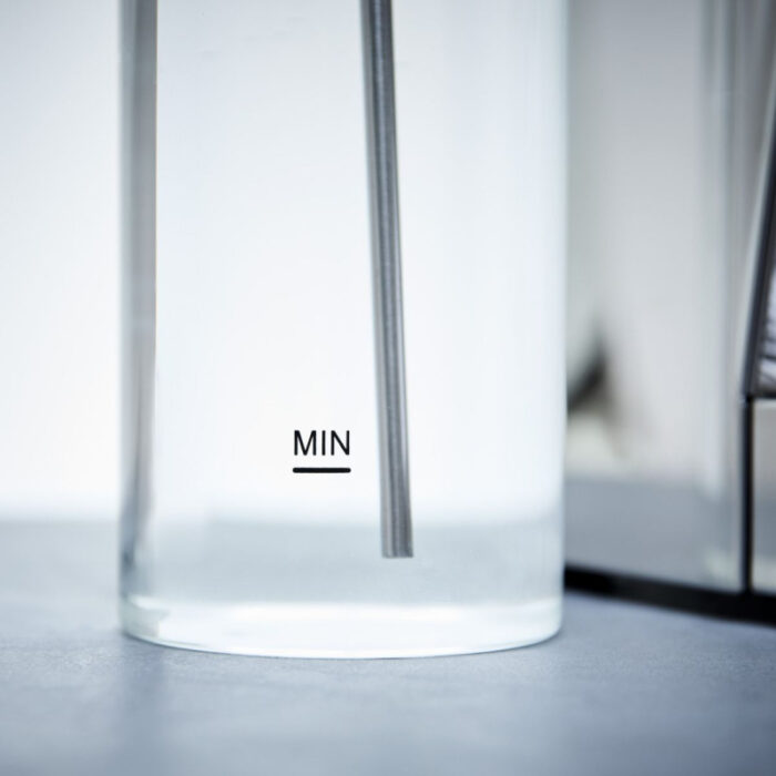Close-up of a measuring jug marked 'MIN'.