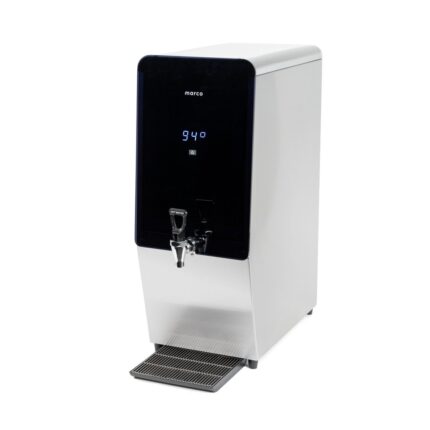Marco MT25 high volume countertop water boiler in brushed stainless steel with digital temperature display