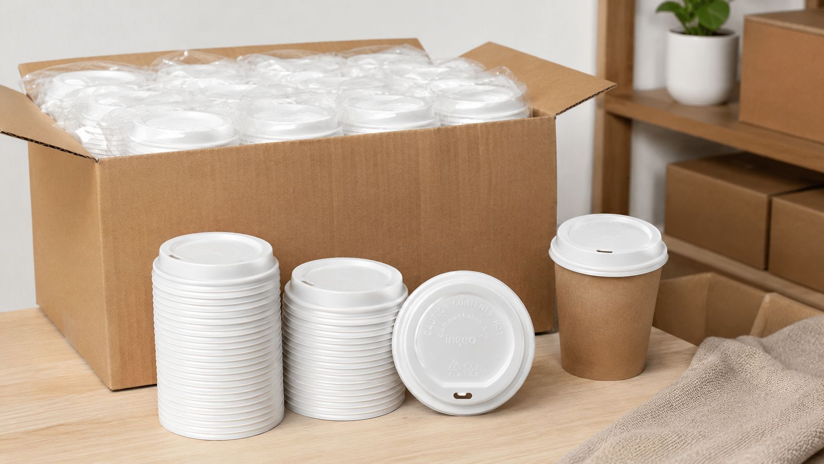 10-16oz Compostable Ingeo White Domed Sip-Thru Lids (1000)