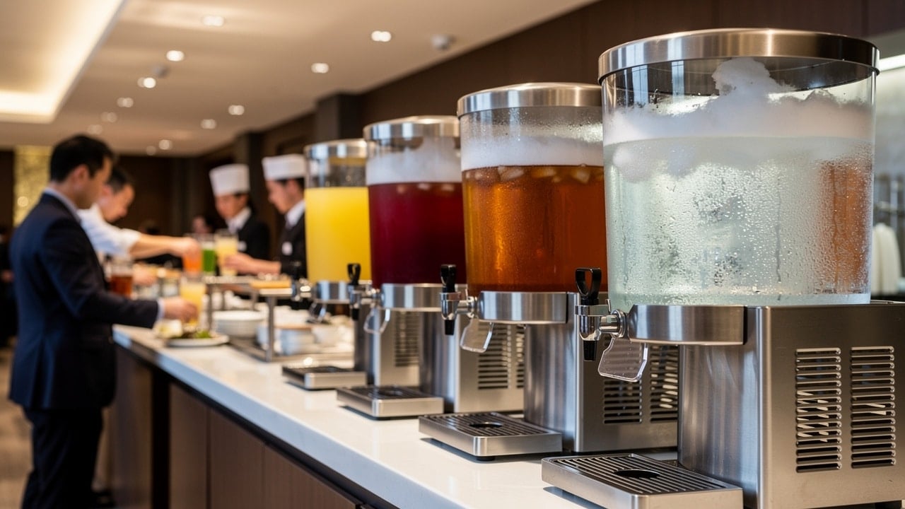 Multiple beverage dispensers in active catering venue service environment
