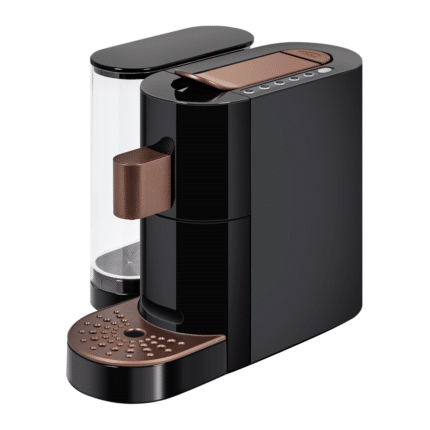 K-fee TWINS II capsule coffee machine in black with copper detailing