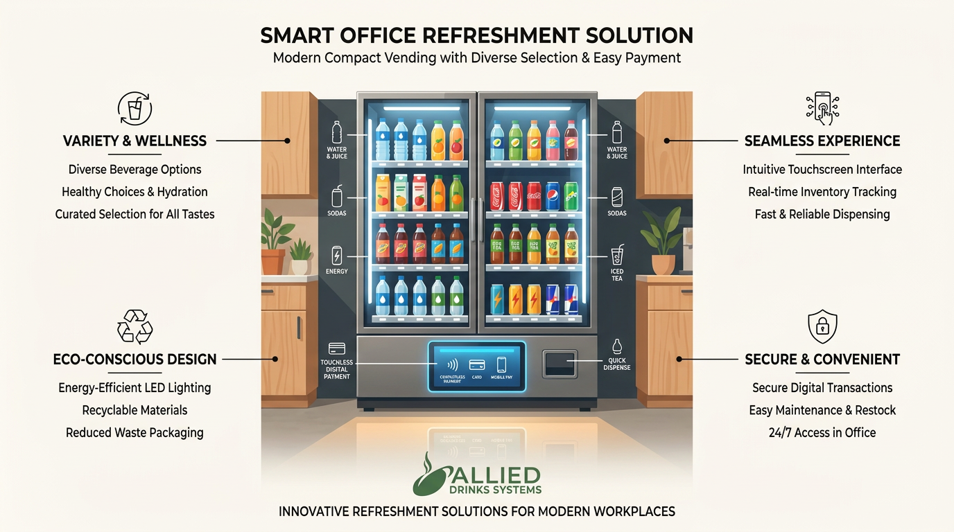 Compact drinks vending machine in modern office environment