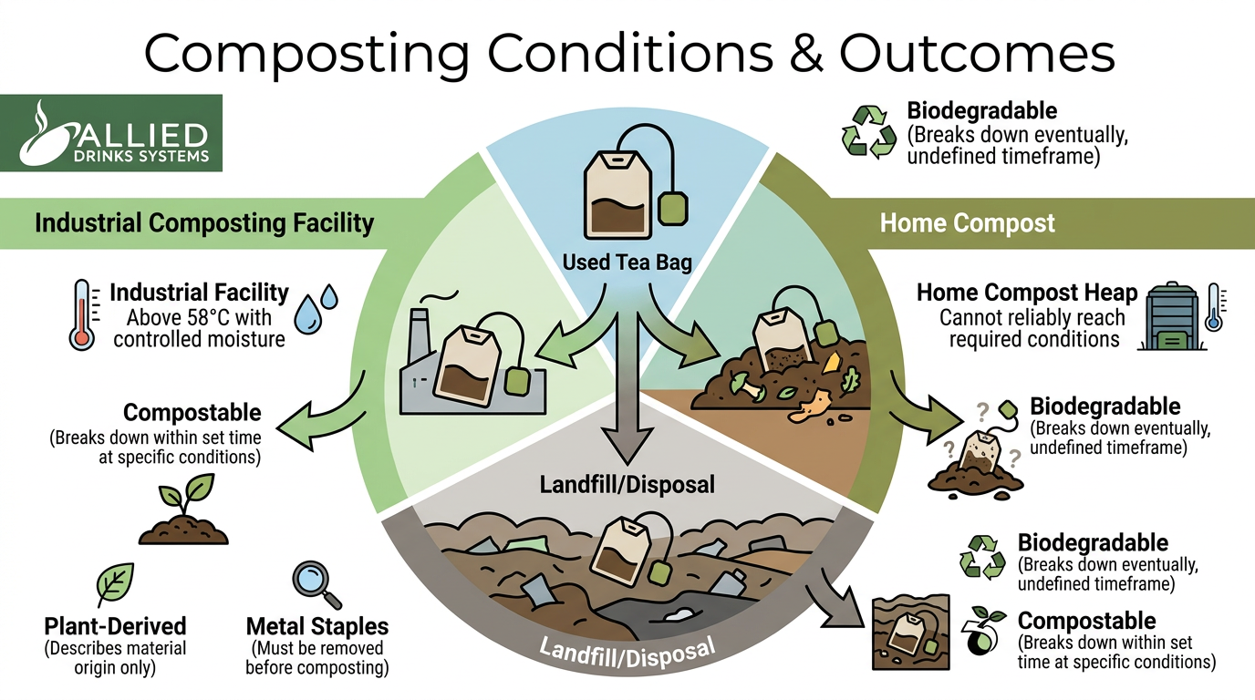 Tea bag composting pathways and requirements