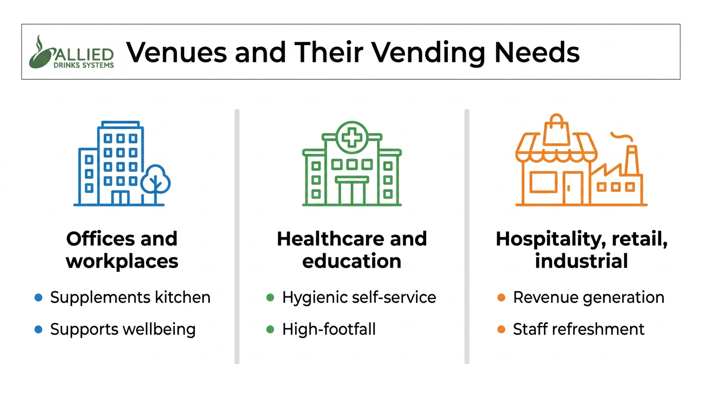 Venue types benefiting from drinks vending machines